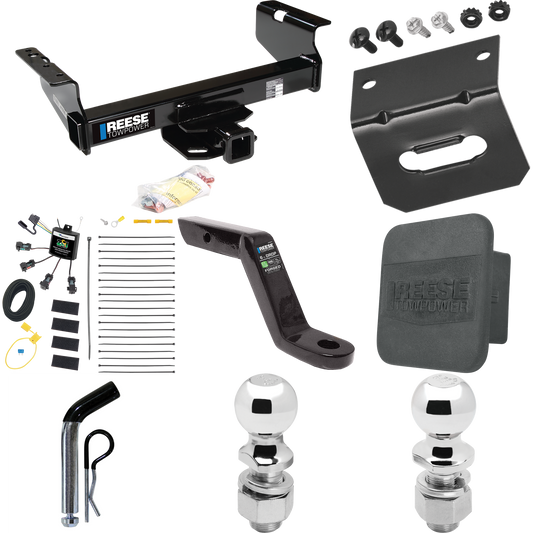 Fits 2007-2023 GMC Sierra 3500 HD Trailer Hitch Tow PKG w/ 4-Flat Zero Contact "No Splice" Wiring Harness + Ball Mount w/ 6" Drop + Pin/Clip + 2" Ball + 2-5/16" Ball + Hitch Cover + Wiring Bracket (For Cab & Chassis, w/34" Wide Frames Models) By Rees