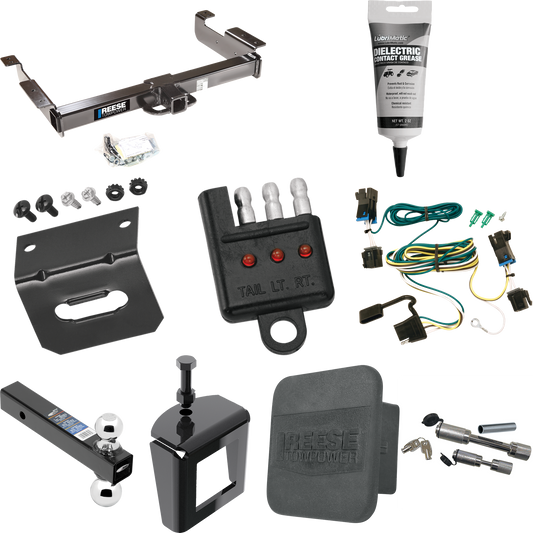 Fits 2003-2014 Chevrolet Express 1500 Trailer Hitch Tow PKG w/ 4-Flat Wiring Harness + Dual Ball Ball Mount 2" & 2-5/16" Trailer Balls + Dual Hitch & Coupler Locks + Hitch Cover + Wiring Bracket + Wiring Tester + Electric Grease + Anti Rattle Device