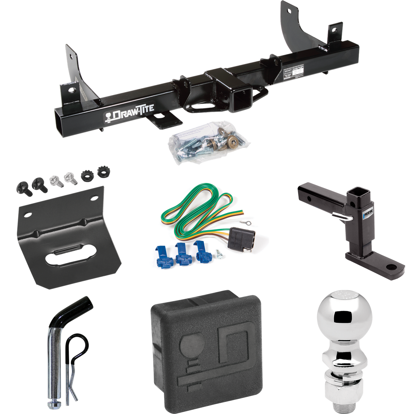 Fits 2006-2008 Ford F-150 Trailer Hitch Tow PKG w/ 4-Flat Wiring + Adjustable Drop Rise Ball Mount + Pin/Clip + 2-5/16" Ball + Wiring Bracket + Hitch Cover By Draw-Tite