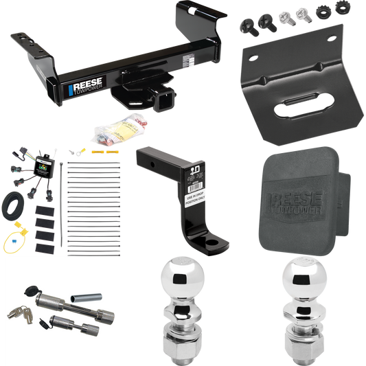 Fits 2007-2023 GMC Sierra 3500 HD Trailer Hitch Tow PKG w/ 4-Flat Zero Contact "No Splice" Wiring Harness + Ball Mount w/ 8" Drop + Dual Hitch & Coupler Locks + 2" Ball + 2-5/16" Ball + Hitch Cover + Wiring Bracket (For Cab & Chassis, w/34" Wide Fram