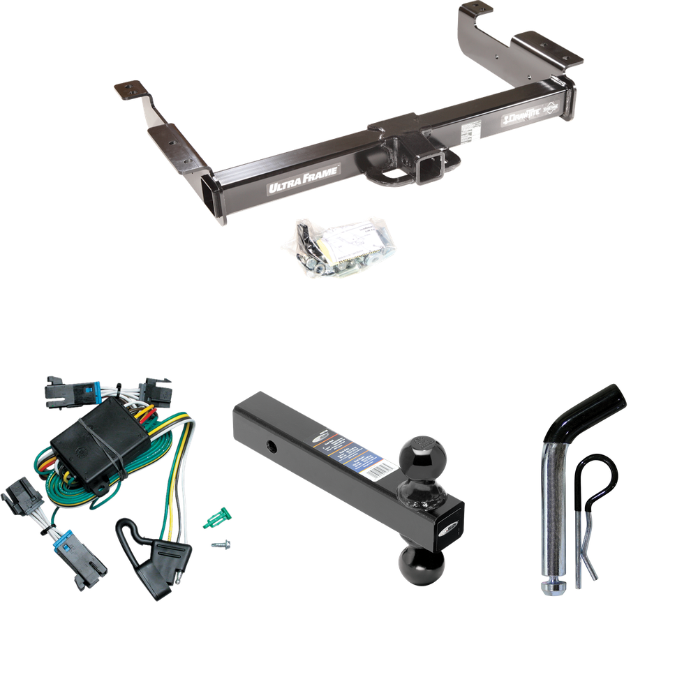 Se adapta al paquete de enganche de remolque GMC Savana 2500 2000-2002 con arnés de cableado de 4 planos + soporte de bola doble bolas de remolque de 2" y 2-5/16" + pasador/clip de Draw-Tite