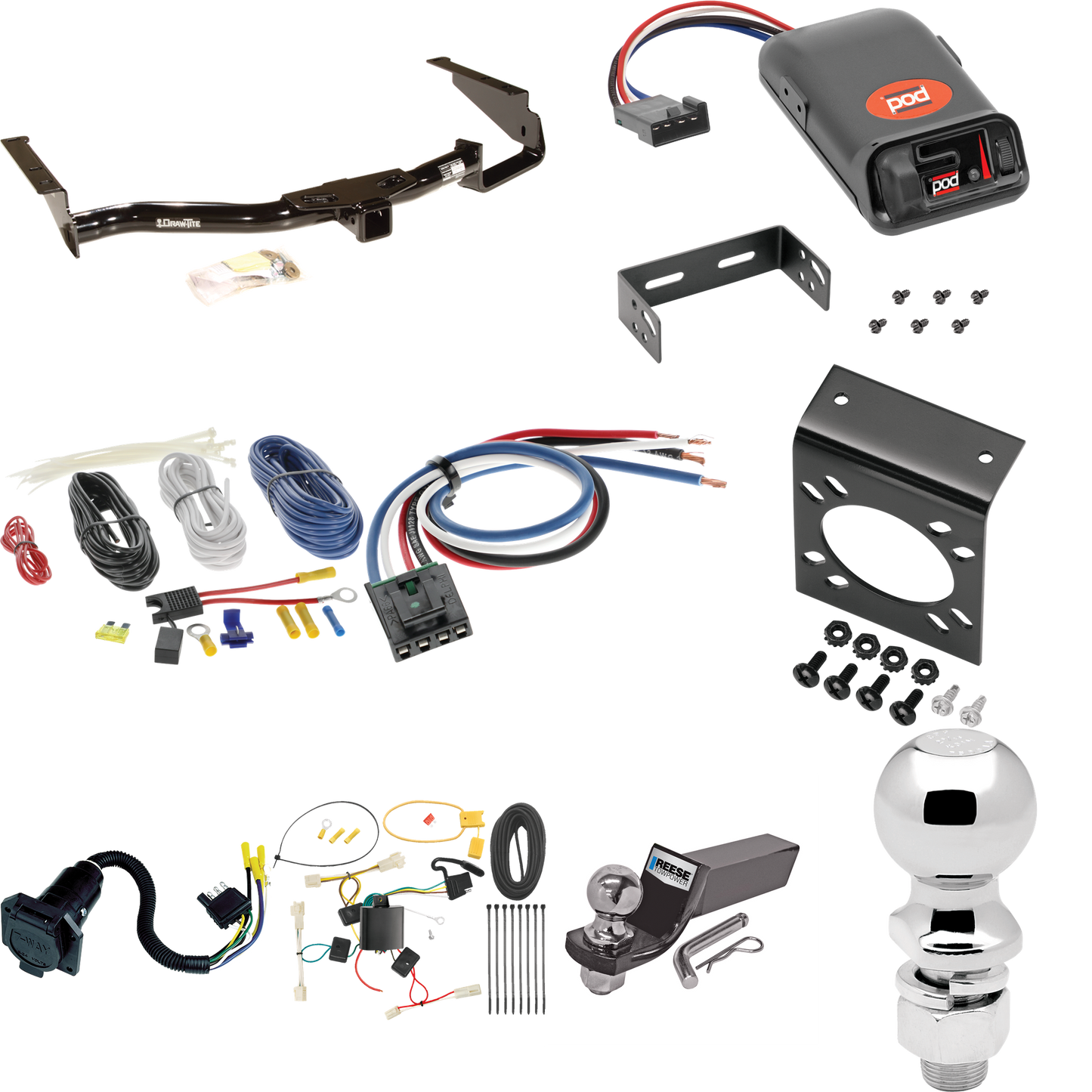 Fits 2007-2009 Lexus RX350 Trailer Hitch Tow PKG w/ Pro Series POD Brake Control + Generic BC Wiring Adapter + 7-Way RV Wiring + 2" & 2-5/16" Ball & Drop Mount By Draw-Tite