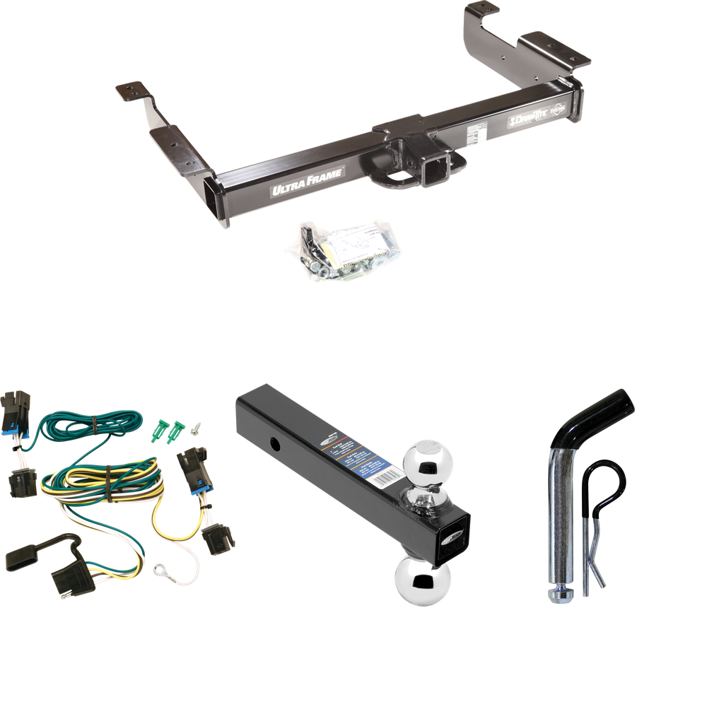 Fits 2003-2023 Chevrolet Express 3500 Trailer Hitch Tow PKG w/ 4-Flat Wiring Harness + Dual Ball Ball Mount 2" & 2-5/16" Trailer Balls + Pin/Clip By Draw-Tite