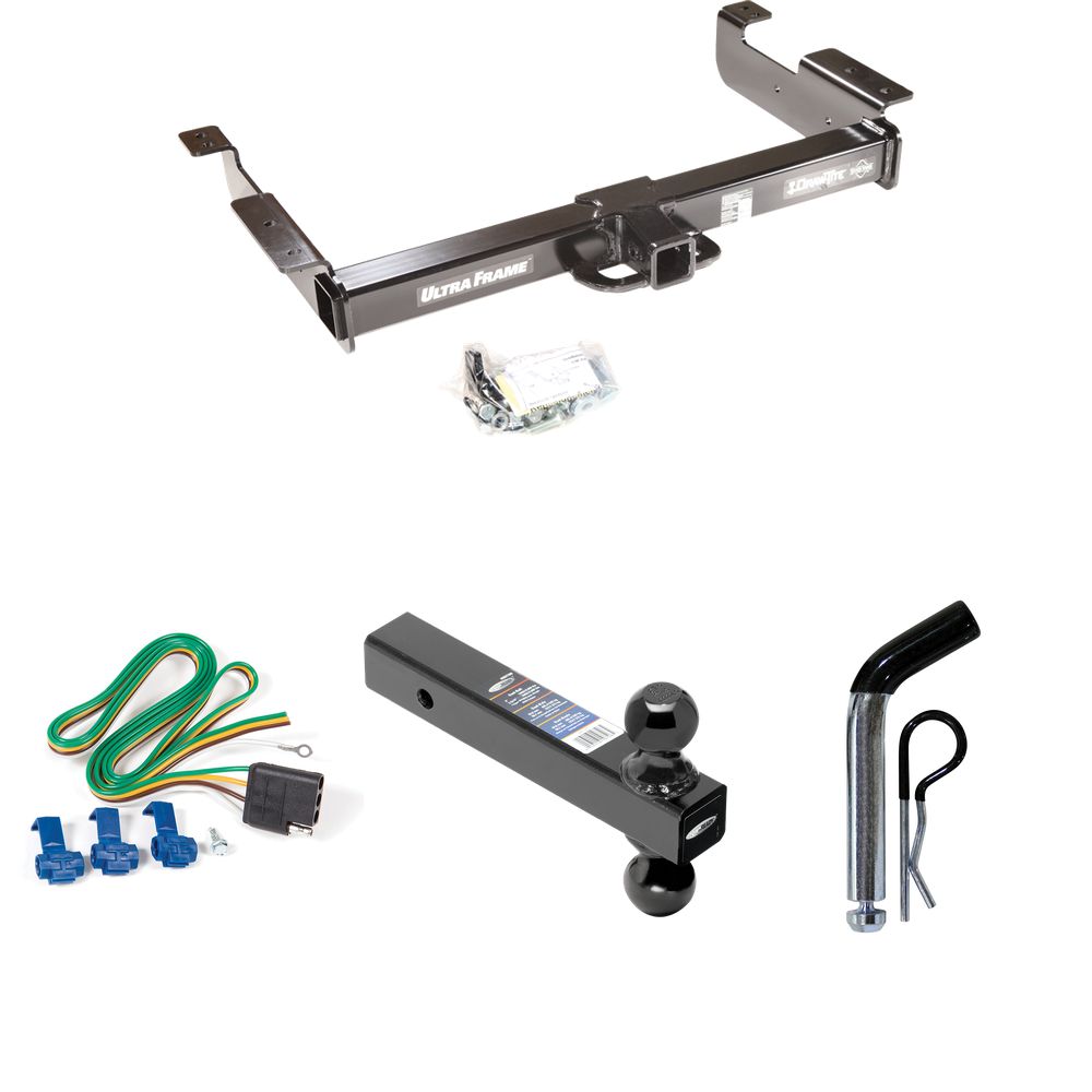 Fits 1996-1999 GMC Savana 2500 Trailer Hitch Tow PKG w/ 4-Flat Wiring Harness + Dual Ball Ball Mount 2" & 2-5/16" Trailer Balls + Pin/Clip By Draw-Tite