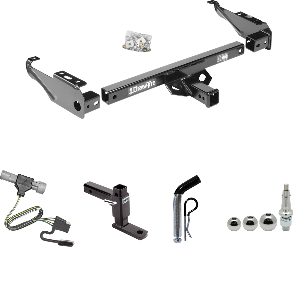 Fits 1997-1997 Ford F-250 HD Trailer Hitch Tow PKG w/ 4-Flat Wiring + Adjustable Drop Rise Ball Mount + Pin/Clip + Inerchangeable 1-7/8" & 2" & 2-5/16" Balls By Draw-Tite