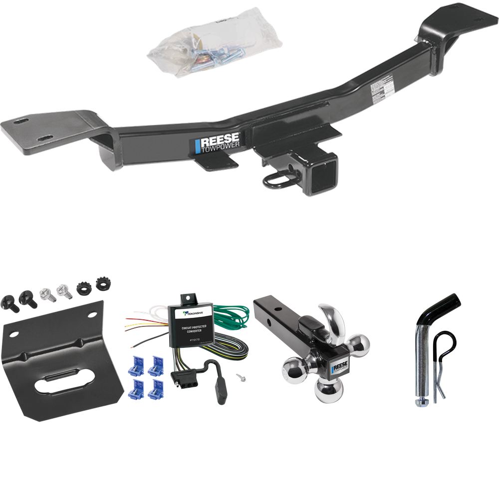 Fits 2005-2010 KIA Sportage Trailer Hitch Tow PKG w/ 4-Flat Wiring Harness + Triple Ball Ball Mount 1-7/8" & 2" & 2-5/16" Trailer Balls w/ Tow Hook + Pin/Clip + Wiring Bracket (For V6 Engine Models) By Reese Towpower