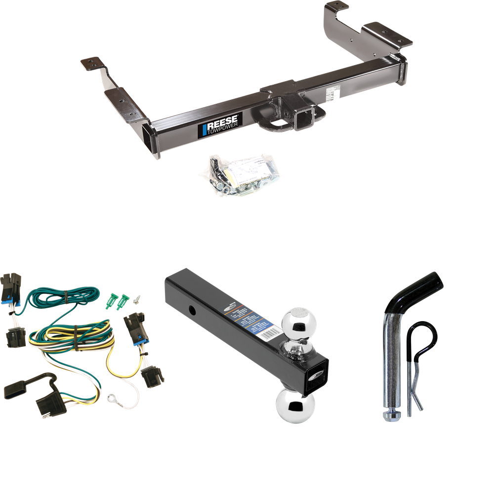 Fits 2003-2023 GMC Savana 2500 Trailer Hitch Tow PKG w/ 4-Flat Wiring Harness + Dual Ball Ball Mount 2" & 2-5/16" Trailer Balls + Pin/Clip By Reese Towpower