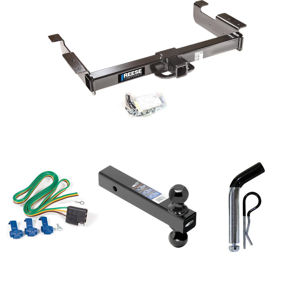 Fits 1996-1999 GMC Savana 2500 Trailer Hitch Tow PKG w/ 4-Flat Wiring Harness + Dual Ball Ball Mount 2" & 2-5/16" Trailer Balls + Pin/Clip By Reese Towpower