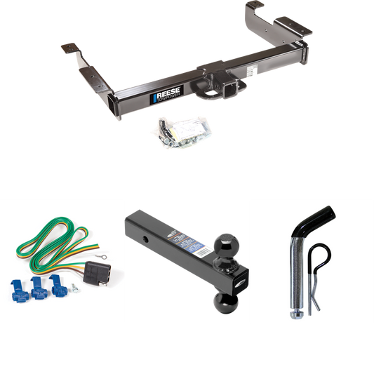 Fits 1996-1999 GMC Savana 2500 Trailer Hitch Tow PKG w/ 4-Flat Wiring Harness + Dual Ball Ball Mount 2" & 2-5/16" Trailer Balls + Pin/Clip By Reese Towpower