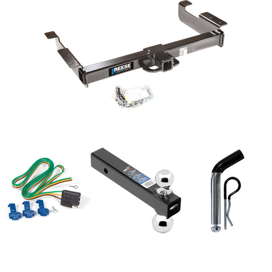 Fits 1996-1999 GMC Savana 2500 Trailer Hitch Tow PKG w/ 4-Flat Wiring Harness + Dual Ball Ball Mount 2" & 2-5/16" Trailer Balls + Pin/Clip By Reese Towpower