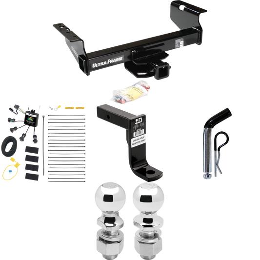 Fits 2007-2024 GMC Sierra 3500 HD Trailer Hitch Tow PKG w/ 4-Flat Zero Contact "No Splice" Wiring Harness + Ball Mount w/ 8" Drop + Pin/Clip + 2" Ball + 2-5/16" Ball (For Cab & Chassis, w/34" Wide Frames Models) By Draw-Tite