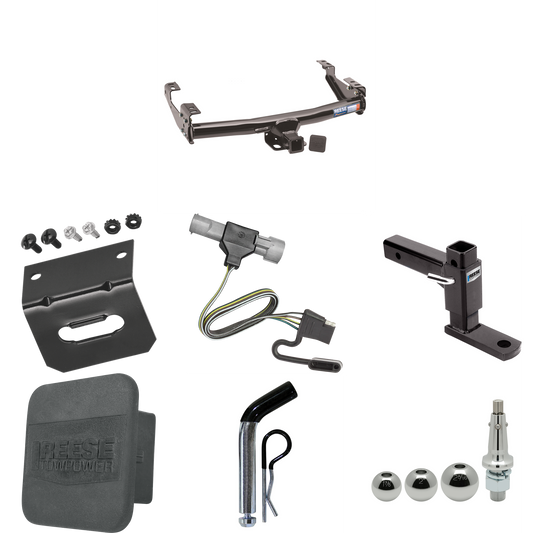 Se adapta al paquete de enganche de remolque Ford F-250 HD 1997-1997 con 4 cables planos + soporte de bola ajustable + pasador/clip + bolas intercambiables de 1-7/8", 2" y 2-5/16" + cableado Soporte + cubierta de enganche de Reese Towpower