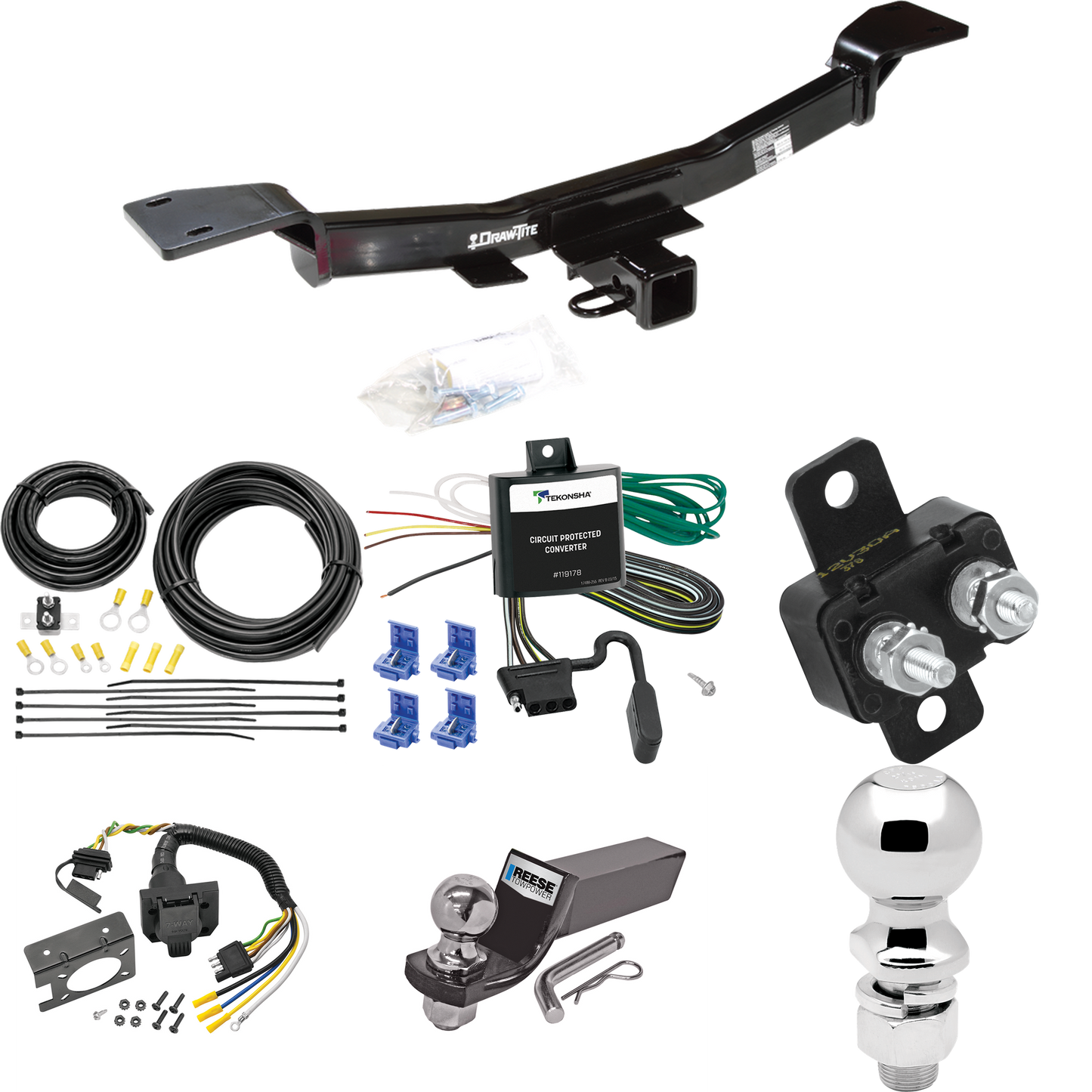 Fits 2005-2010 KIA Sportage Trailer Hitch Tow PKG w/ 7-Way RV Wiring + 2" & 2-5/16" Ball + Drop Mount (For V6 Engine Models) By Draw-Tite