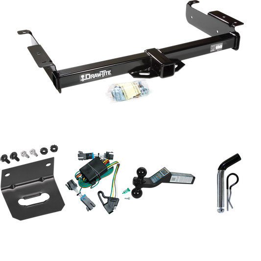 Fits 2000-2002 Chevrolet Express 1500 Trailer Hitch Tow PKG w/ 4-Flat Wiring Harness + Dual Ball Ball Mount 2" & 2-5/16" Trailer Balls + Pin/Clip +  Wiring Bracket By Draw-Tite