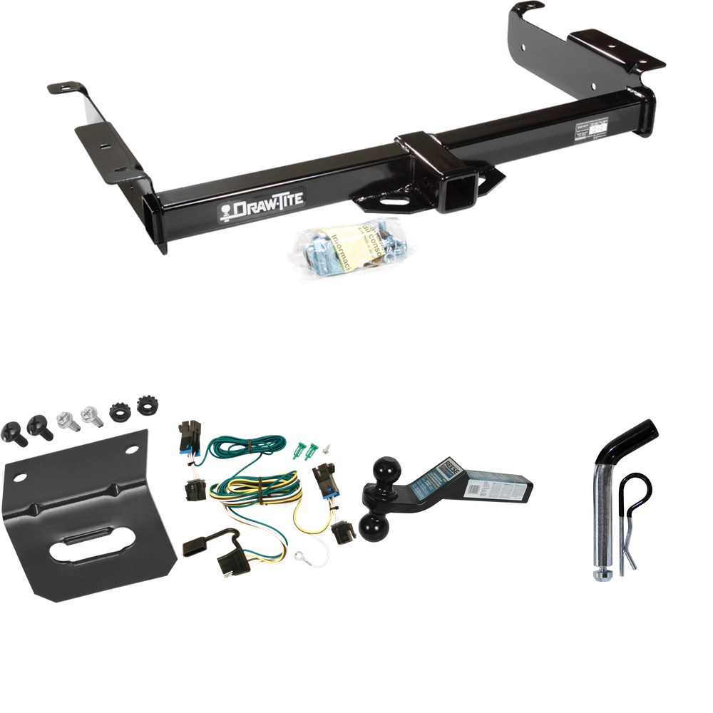 Fits 2003-2014 Chevrolet Express 1500 Trailer Hitch Tow PKG w/ 4-Flat Wiring Harness + Dual Ball Ball Mount 2" & 2-5/16" Trailer Balls + Pin/Clip +  Wiring Bracket By Draw-Tite