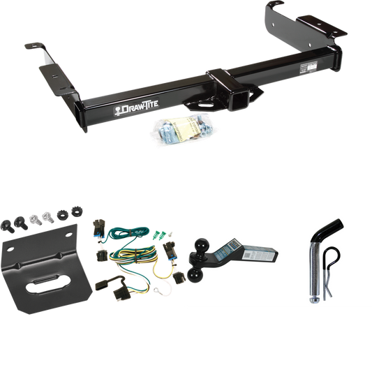 Fits 2003-2014 Chevrolet Express 1500 Trailer Hitch Tow PKG w/ 4-Flat Wiring Harness + Dual Ball Ball Mount 2" & 2-5/16" Trailer Balls + Pin/Clip +  Wiring Bracket By Draw-Tite