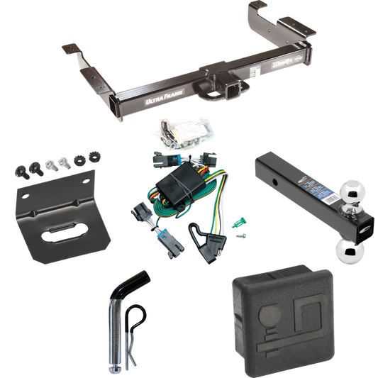 Fits 2000-2002 GMC Savana 1500 Trailer Hitch Tow PKG w/ 4-Flat Wiring Harness + Dual Ball Ball Mount 2" & 2-5/16" Trailer Balls + Pin/Clip + Hitch Cover + Wiring Bracket By Draw-Tite