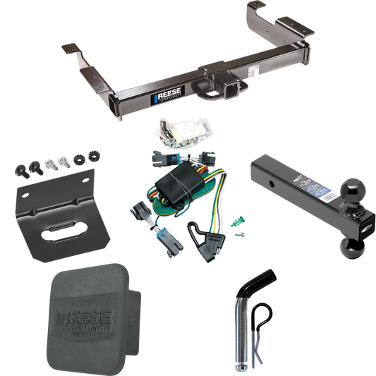 Fits 2000-2002 GMC Savana 1500 Trailer Hitch Tow PKG w/ 4-Flat Wiring Harness + Dual Ball Ball Mount 2" & 2-5/16" Trailer Balls + Pin/Clip + Hitch Cover + Wiring Bracket By Reese Towpower