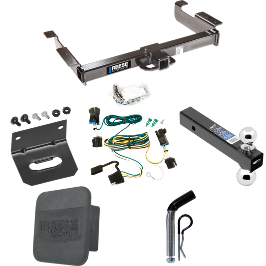 Fits 2003-2023 Chevrolet Express 3500 Trailer Hitch Tow PKG w/ 4-Flat Wiring Harness + Dual Ball Ball Mount 2" & 2-5/16" Trailer Balls + Pin/Clip + Hitch Cover + Wiring Bracket By Reese Towpower