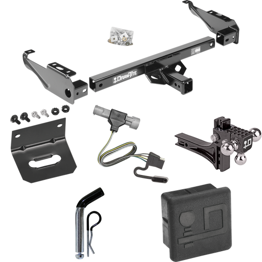 Fits 1997-1997 Ford F-250 HD Trailer Hitch Tow PKG w/ 4-Flat Wiring + Adjustable Drop Rise Triple Ball Ball Mount 1-7/8" & 2" & 2-5/16" Trailer Balls + Pin/Clip + Wiring Bracket + Hitch Cover By Draw-Tite