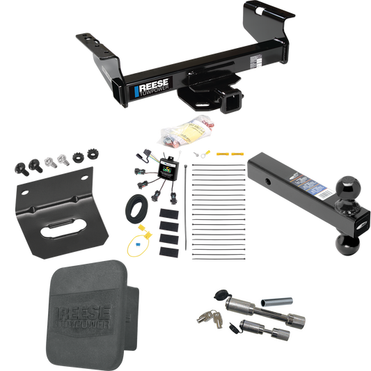 Fits 2007-2023 GMC Sierra 3500 HD Trailer Hitch Tow PKG w/ 4-Flat Zero Contact "No Splice" Wiring Harness + Dual Ball Ball Mount 2" & 2-5/16" Trailer Balls + Dual Hitch & Coupler Locks + Hitch Cover + Wiring Bracket (For Cab & Chassis, w/34" Wide Fra