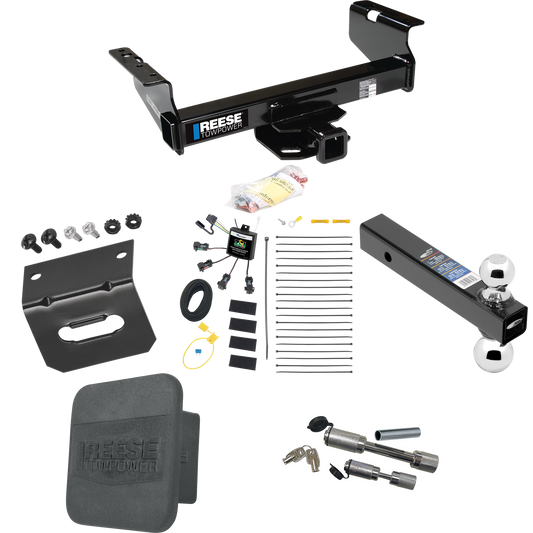 Fits 2007-2023 GMC Sierra 3500 HD Trailer Hitch Tow PKG w/ 4-Flat Zero Contact "No Splice" Wiring Harness + Dual Ball Ball Mount 2" & 2-5/16" Trailer Balls + Dual Hitch & Coupler Locks + Hitch Cover + Wiring Bracket (For Cab & Chassis, w/34" Wide Fra