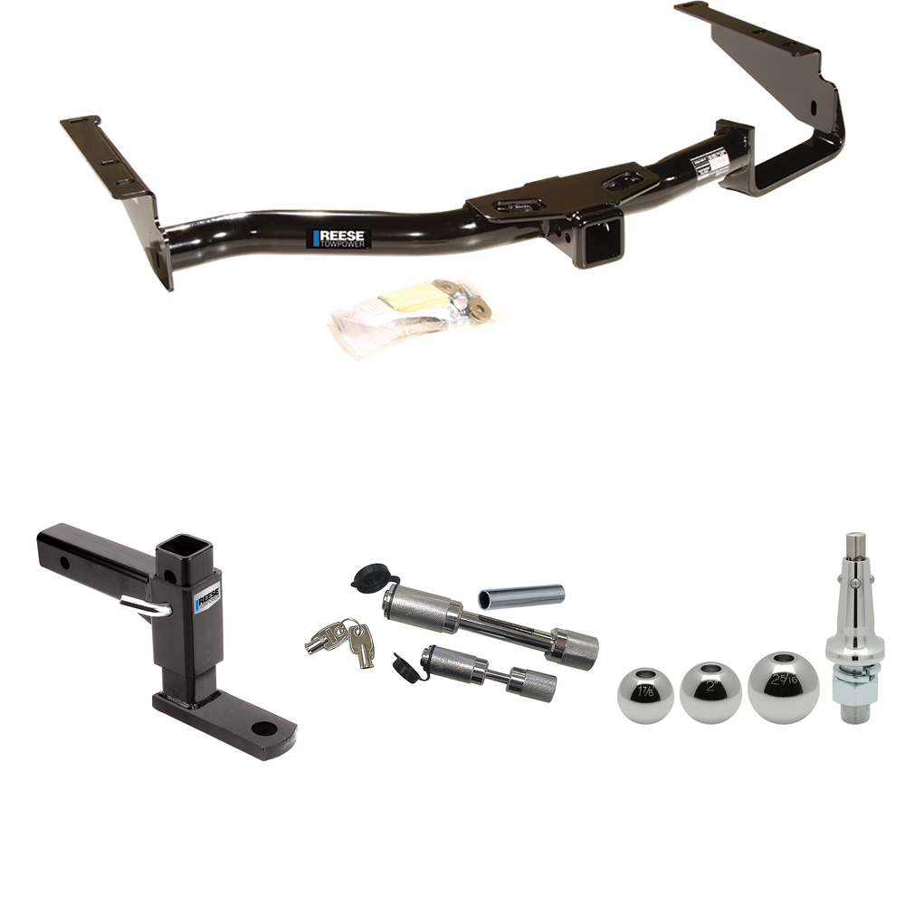 Fits 2004-2007 Toyota Highlander Trailer Hitch Tow PKG w/ Adjustable Drop Rise Ball Mount + Dual Hitch & Copler Locks + Inerchangeable 1-7/8" & 2" & 2-5/16" Balls By Reese Towpower