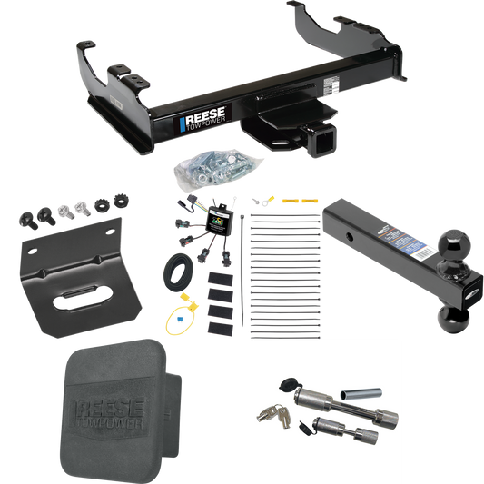 Fits 2007-2023 GMC Sierra 3500 HD Trailer Hitch Tow PKG w/ 4-Flat Zero Contact "No Splice" Wiring Harness + Dual Ball Ball Mount 2" & 2-5/16" Trailer Balls + Dual Hitch & Coupler Locks + Hitch Cover + Wiring Bracket (For Cab & Chassis, w/34" Wide Fra