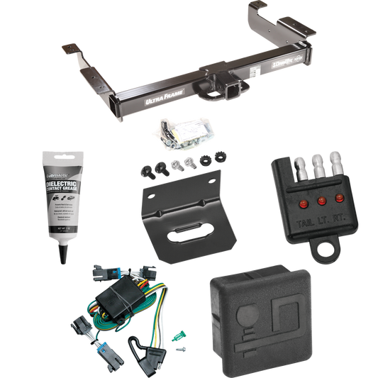 Se adapta al paquete de enganche de remolque GMC Savana 3500 2000-2002 con arnés de cableado plano de 4 + cubierta de enganche + soporte de cableado + probador de cableado + grasa eléctrica de Draw-Tite