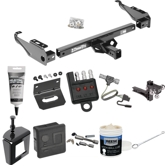 Fits 1997-1997 Ford F-350 Trailer Hitch Tow PKG w/ 4-Flat Wiring + Adjustable Drop Rise Triple Ball Ball Mount 1-7/8" & 2" & 2-5/16" Trailer Balls + Wiring Bracket + Hitch Cover + Dual Hitch & Coupler Locks + Wiring Tester + Ball Lube + Electric Grea