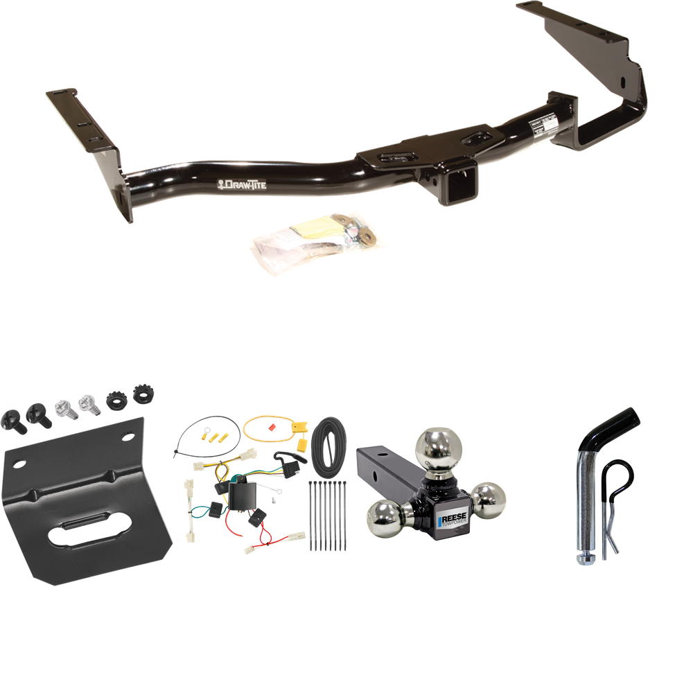 Fits 2004-2006 Lexus RX330 Trailer Hitch Tow PKG w/ 4-Flat Wiring Harness + Triple Ball Ball Mount 1-7/8" & 2" & 2-5/16" Trailer Balls + Pin/Clip + Wiring Bracket By Draw-Tite