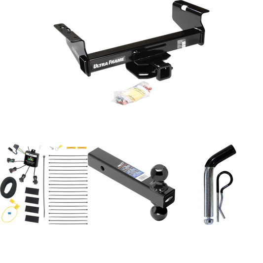 Fits 2007-2024 GMC Sierra 3500 HD Trailer Hitch Tow PKG w/ 4-Flat Zero Contact "No Splice" Wiring Harness + Dual Ball Ball Mount 2" & 2-5/16" Trailer Balls + Pin/Clip (For Cab & Chassis, w/34" Wide Frames Models) By Draw-Tite