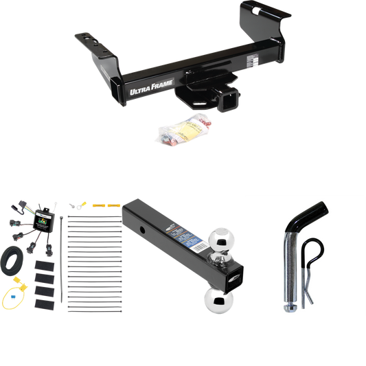 Fits 2007-2024 GMC Sierra 3500 HD Trailer Hitch Tow PKG w/ 4-Flat Zero Contact "No Splice" Wiring Harness + Dual Ball Ball Mount 2" & 2-5/16" Trailer Balls + Pin/Clip (For Cab & Chassis, w/34" Wide Frames Models) By Draw-Tite