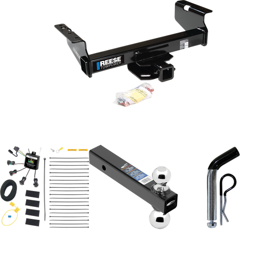 Fits 2007-2023 GMC Sierra 3500 HD Trailer Hitch Tow PKG w/ 4-Flat Zero Contact "No Splice" Wiring Harness + Dual Ball Ball Mount 2" & 2-5/16" Trailer Balls + Pin/Clip (For Cab & Chassis, w/34" Wide Frames Models) By Reese Towpower