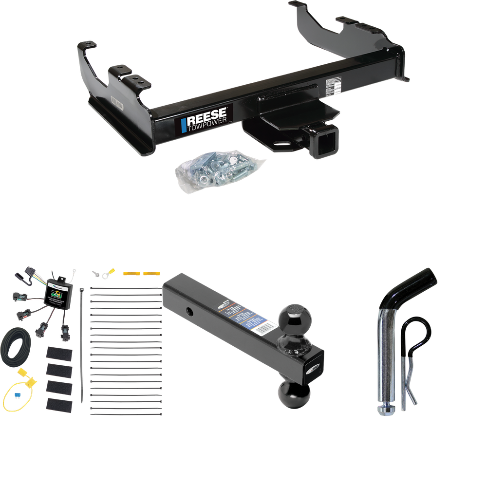 Fits 2007-2023 GMC Sierra 3500 HD Trailer Hitch Tow PKG w/ 4-Flat Zero Contact "No Splice" Wiring Harness + Dual Ball Ball Mount 2" & 2-5/16" Trailer Balls + Pin/Clip (For Cab & Chassis, w/34" Wide Frames Models) By Reese Towpower