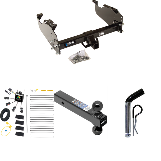 Fits 2007-2023 GMC Sierra 3500 HD Trailer Hitch Tow PKG w/ 4-Flat Zero Contact "No Splice" Wiring Harness + Dual Ball Ball Mount 2" & 2-5/16" Trailer Balls + Pin/Clip (For Cab & Chassis, w/34" Wide Frames Models) By Reese Towpower