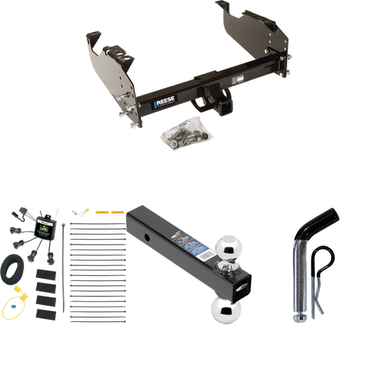 Fits 2007-2023 GMC Sierra 3500 HD Trailer Hitch Tow PKG w/ 4-Flat Zero Contact "No Splice" Wiring Harness + Dual Ball Ball Mount 2" & 2-5/16" Trailer Balls + Pin/Clip (For Cab & Chassis, w/34" Wide Frames Models) By Reese Towpower