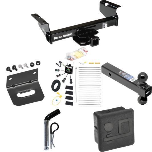 Fits 2007-2024 GMC Sierra 3500 HD Trailer Hitch Tow PKG w/ 4-Flat Zero Contact "No Splice" Wiring Harness + Dual Ball Ball Mount 2" & 2-5/16" Trailer Balls + Pin/Clip + Hitch Cover + Wiring Bracket (For Cab & Chassis, w/34" Wide Frames Models) By Dra