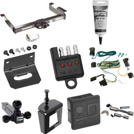 Fits 2003-2023 Chevrolet Express 2500 Trailer Hitch Tow PKG w/ 4-Flat Wiring Harness + Triple Ball Ball Mount 1-7/8" & 2" & 2-5/16" Trailer Balls + Dual Hitch & Coupler Locks + Hitch Cover + Wiring Bracket + Wiring Tester + Electric Grease + Anti Rat