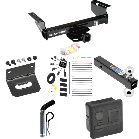 Fits 2007-2024 GMC Sierra 3500 HD Trailer Hitch Tow PKG w/ 4-Flat Zero Contact "No Splice" Wiring Harness + Dual Ball Ball Mount 2" & 2-5/16" Trailer Balls + Pin/Clip + Hitch Cover + Wiring Bracket (For Cab & Chassis, w/34" Wide Frames Models) By Dra