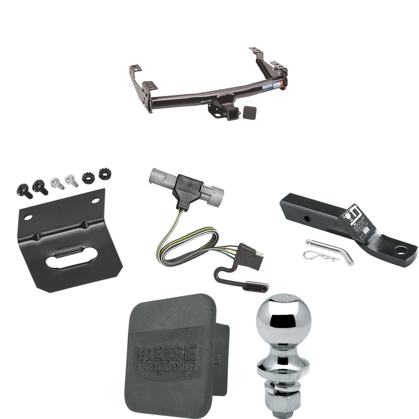 Fits 1987-1996 Ford F-350 Trailer Hitch Tow PKG w/ 4-Flat Wiring + Ball Mount w/ 2" Drop + 1-7/8" Ball + Wiring Bracket + Hitch Cover By Reese Towpower