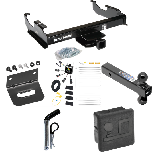 Fits 2007-2023 GMC Sierra 3500 HD Trailer Hitch Tow PKG w/ 4-Flat Zero Contact "No Splice" Wiring Harness + Dual Ball Ball Mount 2" & 2-5/16" Trailer Balls + Pin/Clip + Hitch Cover + Wiring Bracket (For Cab & Chassis, w/34" Wide Frames Models) By Dra