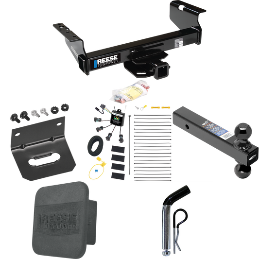 Fits 2007-2010 Dodge Ram 3500 Trailer Hitch Tow PKG w/ 4-Flat Zero Contact "No Splice" Wiring Harness + Dual Ball Ball Mount 2" & 2-5/16" Trailer Balls + Pin/Clip + Hitch Cover + Wiring Bracket (For Cab & Chassis, w/34" Wide Frames Models) By Reese T