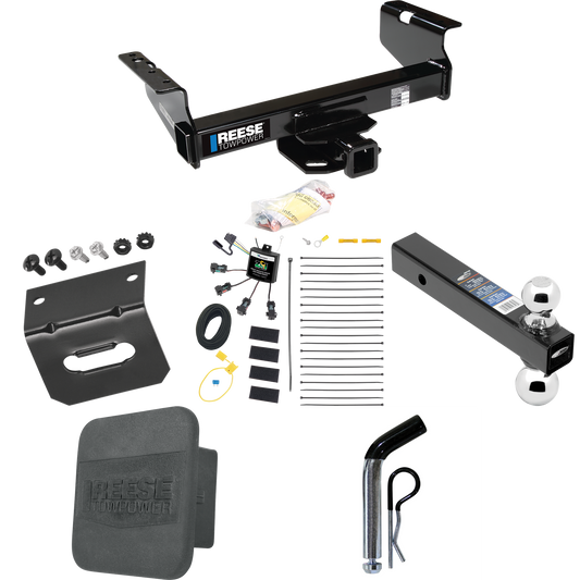 Fits 2007-2023 GMC Sierra 3500 HD Trailer Hitch Tow PKG w/ 4-Flat Zero Contact "No Splice" Wiring Harness + Dual Ball Ball Mount 2" & 2-5/16" Trailer Balls + Pin/Clip + Hitch Cover + Wiring Bracket (For Cab & Chassis, w/34" Wide Frames Models) By Ree