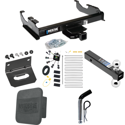 Fits 2007-2023 GMC Sierra 3500 HD Trailer Hitch Tow PKG w/ 4-Flat Zero Contact "No Splice" Wiring Harness + Dual Ball Ball Mount 2" & 2-5/16" Trailer Balls + Pin/Clip + Hitch Cover + Wiring Bracket (For Cab & Chassis, w/34" Wide Frames Models) By Ree