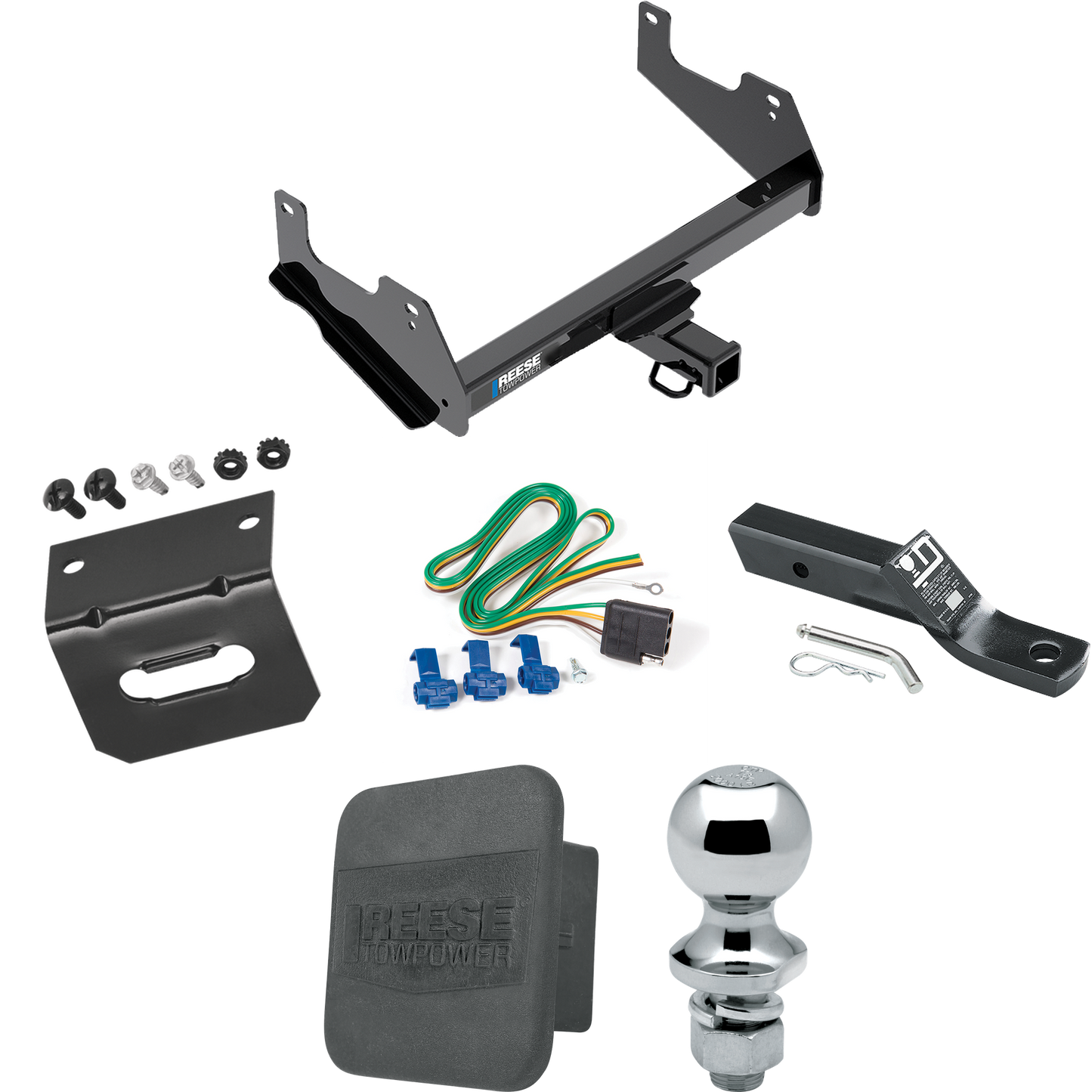 Fits 2015-2023 Ford F-150 Trailer Hitch Tow PKG w/ 4-Flat Wiring + Ball Mount w/ 2" Drop + 1-7/8" Ball + Wiring Bracket + Hitch Cover By Reese Towpower