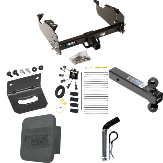 Fits 2007-2023 GMC Sierra 3500 HD Trailer Hitch Tow PKG w/ 4-Flat Zero Contact "No Splice" Wiring Harness + Dual Ball Ball Mount 2" & 2-5/16" Trailer Balls + Pin/Clip + Hitch Cover + Wiring Bracket (For Cab & Chassis, w/34" Wide Frames Models) By Ree