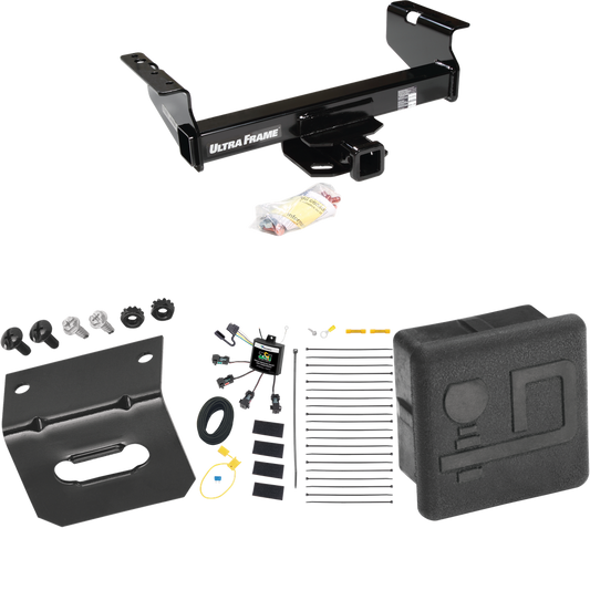 Fits 2011-2012 RAM 3500 Trailer Hitch Tow PKG w/ 4-Flat Zero Contact "No Splice" Wiring Harness + Hitch Cover + Wiring Bracket (For Cab & Chassis, w/34" Wide Frames Models) By Draw-Tite