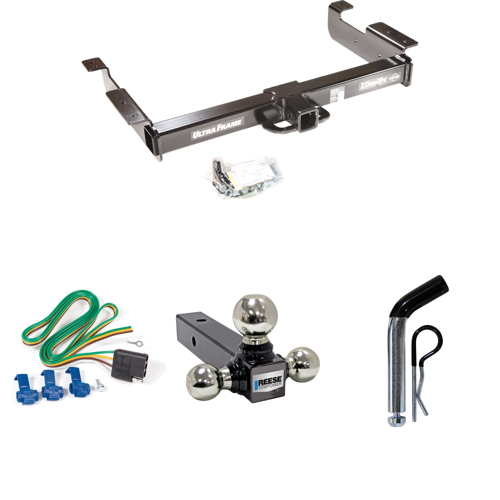 Fits 1996-1999 GMC Savana 3500 Trailer Hitch Tow PKG w/ 4-Flat Wiring Harness + Triple Ball Ball Mount 1-7/8" & 2" & 2-5/16" Trailer Balls + Pin/Clip By Draw-Tite