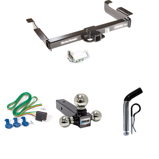 Fits 1996-1999 GMC Savana 3500 Trailer Hitch Tow PKG w/ 4-Flat Wiring Harness + Triple Ball Ball Mount 1-7/8" & 2" & 2-5/16" Trailer Balls + Pin/Clip By Draw-Tite